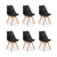 Conjunto 06 Cadeiras Eames Wood Leda Design Preta