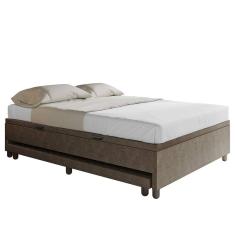 Bicama Casal Box com Baú 138x188cm Samy S05 Veludo Marrom - Mpozenato