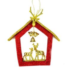 Enfeite de Natal para Pendurar Alce Rena Sinos com Glitter