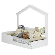 Cama Mini Montessori com Casinha Porta-livros Movelbras Branco