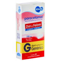 Paracetamol 750mg 20 comprimidos EMS Genérico 20 Comprimidos