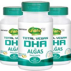 Ômega 3 de algas vegano DHA Total Vegan Unilife 60 cápsulas | Kit com 3
