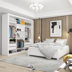 Quarto Completo de Casal com Closet Clarice 4 Gavetas e Cama Paula Carioca Móveis - Branco