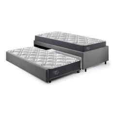Bicama Box Solteiro 88x188 Suede com Dois Colchões Adapto Molas Ensacadas Ecoflex Cinza