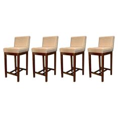 Kit 4 Banquetas Estofadas Média Moderna Lisboa Madeira Capuccino Suede CCS