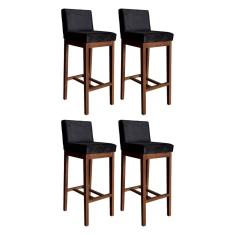 Kit 4 Banquetas Alta Lisboa Estofada 100 Cm Madeira Maciça Castanho Suede CCS