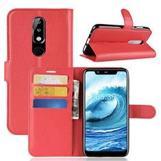 Capa para Nokia X5, carteira flip de couro PU premium com compartimento para cartão, suporte e fecho magnético [capa interior à prova de choque de TPU] Compatível com Nokia X5