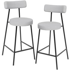 Kit 02 Banquetas Baixa Para Cozinha Sala De Jantar Bancada Milão L02 Linho Cinza