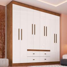 Guarda-Roupa de Casal Las Vegas 8 Portas 4 Gavetas Off White Nogueira - Doripel