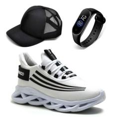 Kit Tênis Masculino Academia Confortável Leve Caminhada + Relógio e Bo