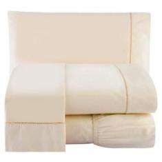 Jogo De Lençol 200 Fios Ponto Palito Queen 4 Peças Palha - Casa Home