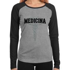 Baby Look Raglan Medicina Manga Longa - Foca na Moda, Cinza, Preto, P