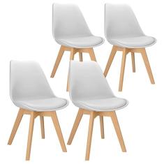 Cadeira Charles Eames Leda Design Wood Estofada Base Madeira Branca