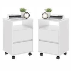 Conjunto Mesa de Cabeceira com Rodízios Nadi Branco - CasaH