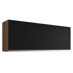 Armário De Cozinha Aéreo 150cm 4 Portas Andréia Amêndoa Preto