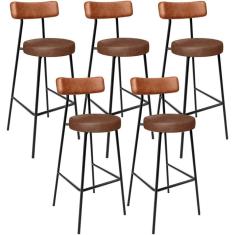 Kit 05 Banquetas Alta Bar Cozinha Sala De Jantar Milão L02 Couríssimo Camel Marrom - Lyam Decor