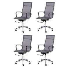 Kit 4 Cadeiras para Escritorio Presidente Esteirinha Tela Mesh 3303 Cinza