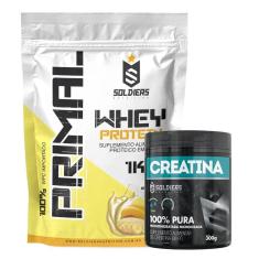 Kit: Whey Protein Primal 1Kg 100% Importado + Creatina Monohidratada Pote 300g - Soldiers Nutrition-Unissex