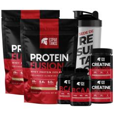 Combo Duplo Whey Fusion + 2x Bcaa + 2x Creatina + Shaker-Unissex