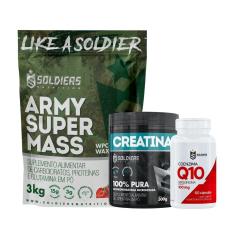 Kit: Hipercalórico Army Super Mass - 3Kg + Creatina Monohidratada Pote 300g + Coenzima Q10 100mg -Unissex