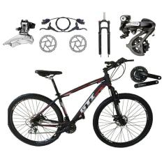 Bicicleta Aro 29 GTI Roma Câmbios Shimano Altus 24v K7 Alumínio Freios Hidráulicos Garfo Com Trava - Preto\Vermelho