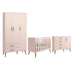 Dormitório Infantil Isis Guarda Roupa 3 Portas, Cômoda 1 Porta e Berço - Reller Móveis