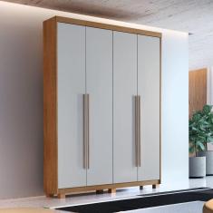 Guarda Roupa Solteiro com Pés 4 Portas 2 Gavetas Veracruz Marromlle/Off White