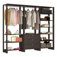 Guarda-Roupa Closet 3 Peças com 2 Cabideiros 3 Gavetas e 10 Nichos Yes Nova Mobile Grafite Intenso