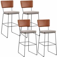 Kit 04 Banquetas Altas Camel Linho Bege