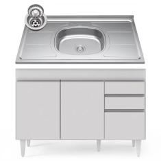 Balcão Gabinete com Pia Inox 120cm Michigan Branco - Lumil - Lumil Móv