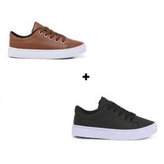 Kit Dois Par De Tênis Versátil Antiderrapante Escolar Infantil Masculi