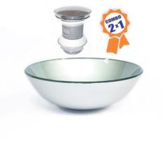 Cuba de vidro redonda 35cm prata + válvula click - Cubas e Gabinetes