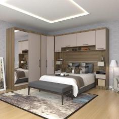 Quarto Canto Casal Guarda-roupas Espelho Mesas Luciane Avelã - KIT
