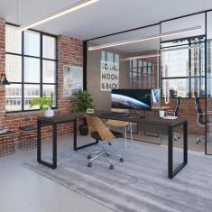 Escrivaninha Em L Yon Presidente Com 1 Gaveta 190x70x75 Terracota-preto