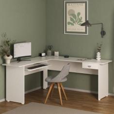 Mesa para Escritório em L 1 Gaveta Cannes - Artely, Branco