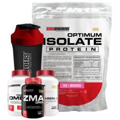 Kit Optimum Isolate 2kg + Colágeno 200g Morango + Zma 120 Cáps + Ômega