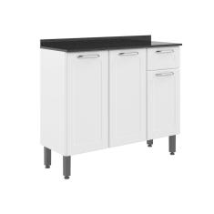 Bancada Armário Multiuso Para Cozinha 3 Portas 1 Gaveta Com Tampo Dona Maria Branco e Preto