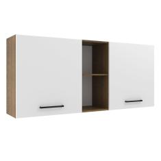 Armário Aéreo Madesa Agata 150 cm 2 Portas e 2 Nichos - Rustic/Branco
