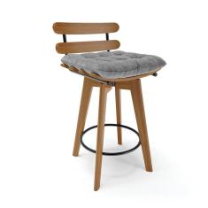 Banqueta Giratória Costela Linho Base Madeira Grafite