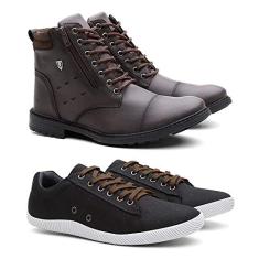 Kit Coturno Masculino Urbano + Sapatenis Casual Tênis Masculino - Café/Preto - 37