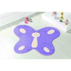 Tapete Pelúcia Lilás Para Quarto Infantil Formato Borboleta