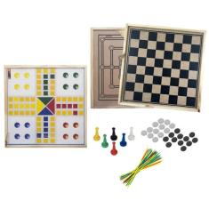 Jogo Tabuleiro 5 Em 1 Xadrez Dama Trilha Ludo Pega Varetas Em Madeira