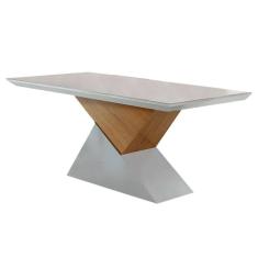Mesa Para Cozinha Dubai + Tampo Madeirado Vidro Reto 180x90cm Imbuia-off White - Rufato