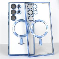 Capa transparente revestida magnética sem fio para samsung galaxy s21 s22 s23 fe s24 ultra proteção de lente de vidro, azul, para galaxy s21