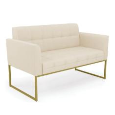 Sofá Namoradeira Elisa Linho Bege A19 Base Metálica Industrial Dourada - D`rossi