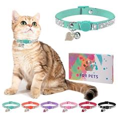 DILLYBUD Coleira de gato de strass com sino, coleira de gato de diamante com fivela de segurança liberação rápida para meninas, meninos, gatinhos pequenos, filhotes de animais de estimação, coleiras