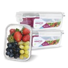 Kit Conjunto 3 Potes Vidro Hermético Tampa Plástico Marmita Mantimento