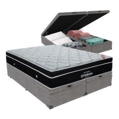 Cama + Box com Bau Ortobom Colchão King com Molas Ensacadas, Cinza