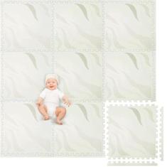 Tapetes infantis grandes não tóxicos para pisos, 9 azulejos 183 x 182 cm - azulejos de espuma interligados extragrossos, 61 x 61 cm. Peças de tapete de quebra-cabeça com borda, tapete neutro para