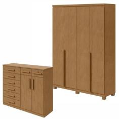 Conjunto de Guarda-roupa Alonzo com Pés e Cômoda Toronto - Móveis Lopa